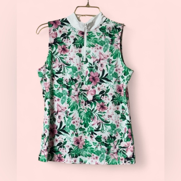Tommy Bahama Tops - NWT TOMMY BAHAMA Pink Green Sands Floral Sleeveless Mock Golf